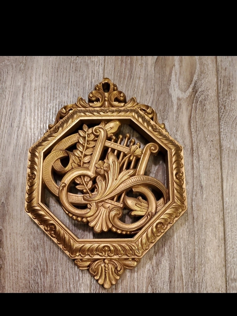 Vtg '76 Syroco Homco Harp Wall Plaque Syroco Musical Gold Hollywood Regency MCM